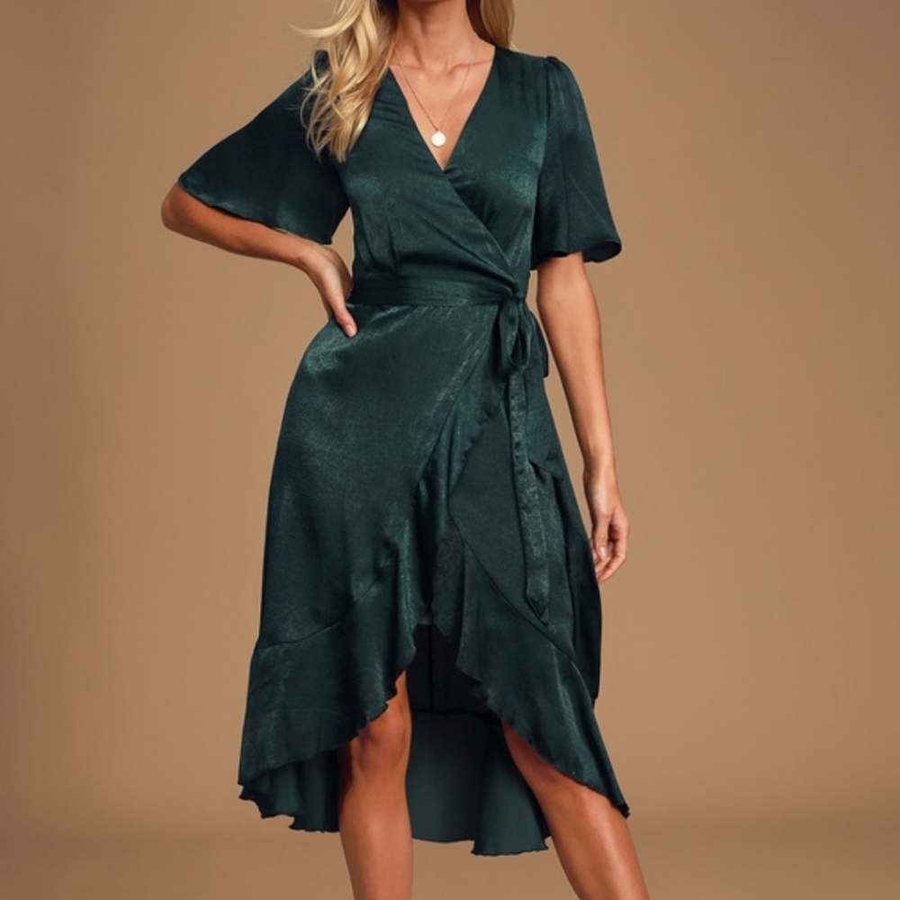 Lulu's Dark Green Midi Dress